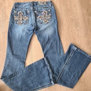 Miss Me Boot Cut Jeans (26x34) with Embellished Pockets - Mid-rise